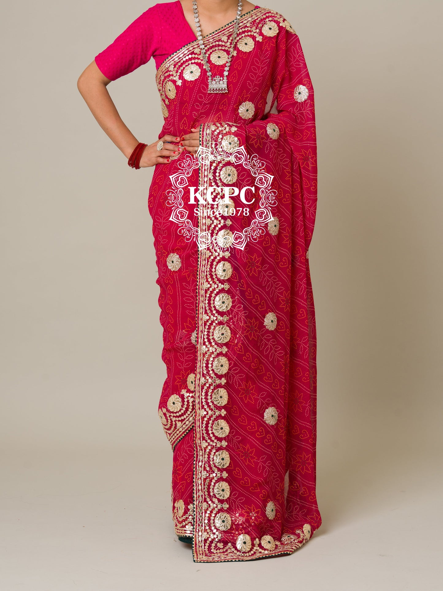 Pure 60 gram Georgette bandhani gotapatti work saree