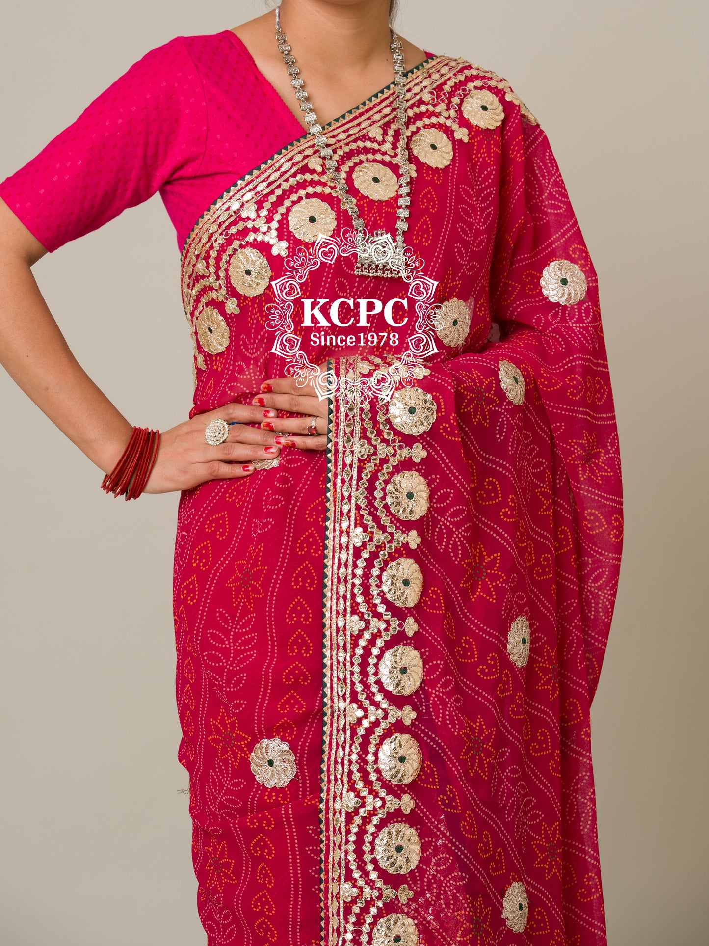 Pure 60 gram Georgette bandhani gotapatti work saree