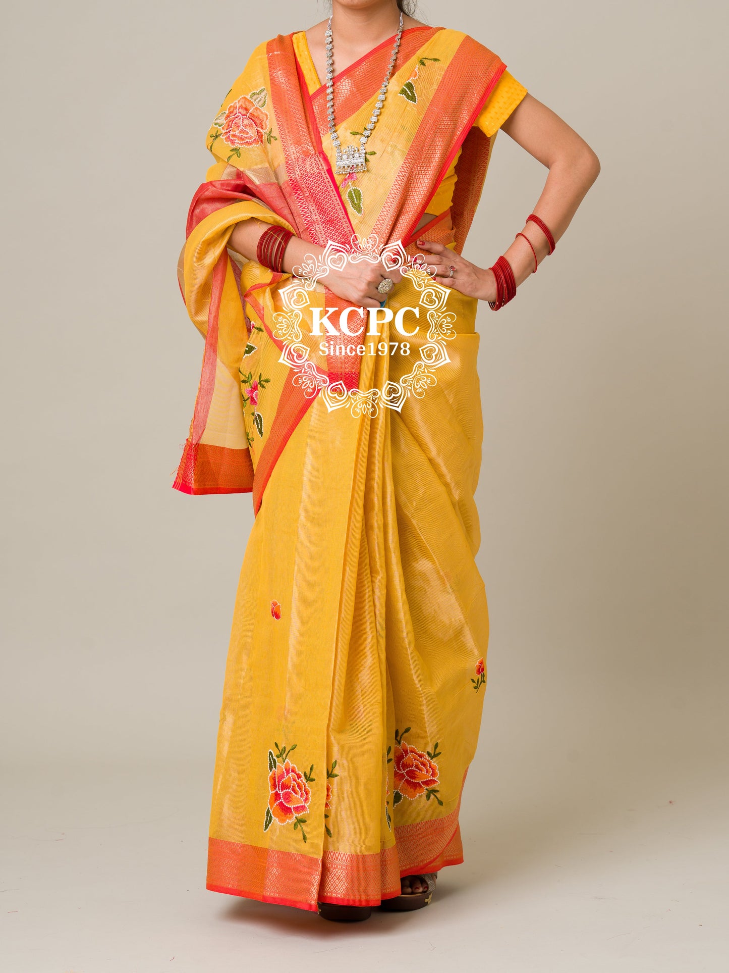 Pure Tusser Cotton Silk Kashida Embroidery work With blouse Saree