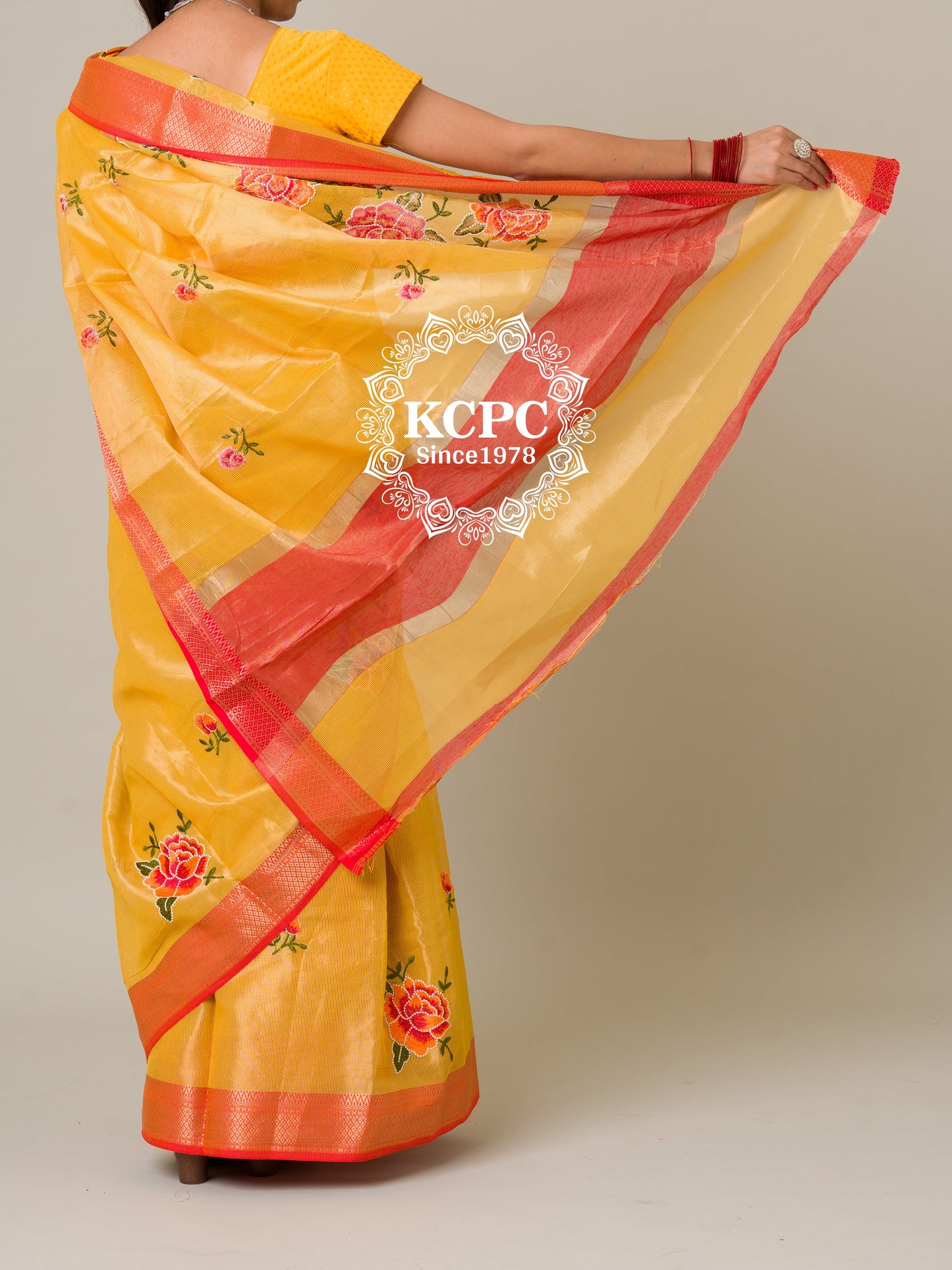 Pure Tusser Cotton Silk Kashida Embroidery work With blouse Saree