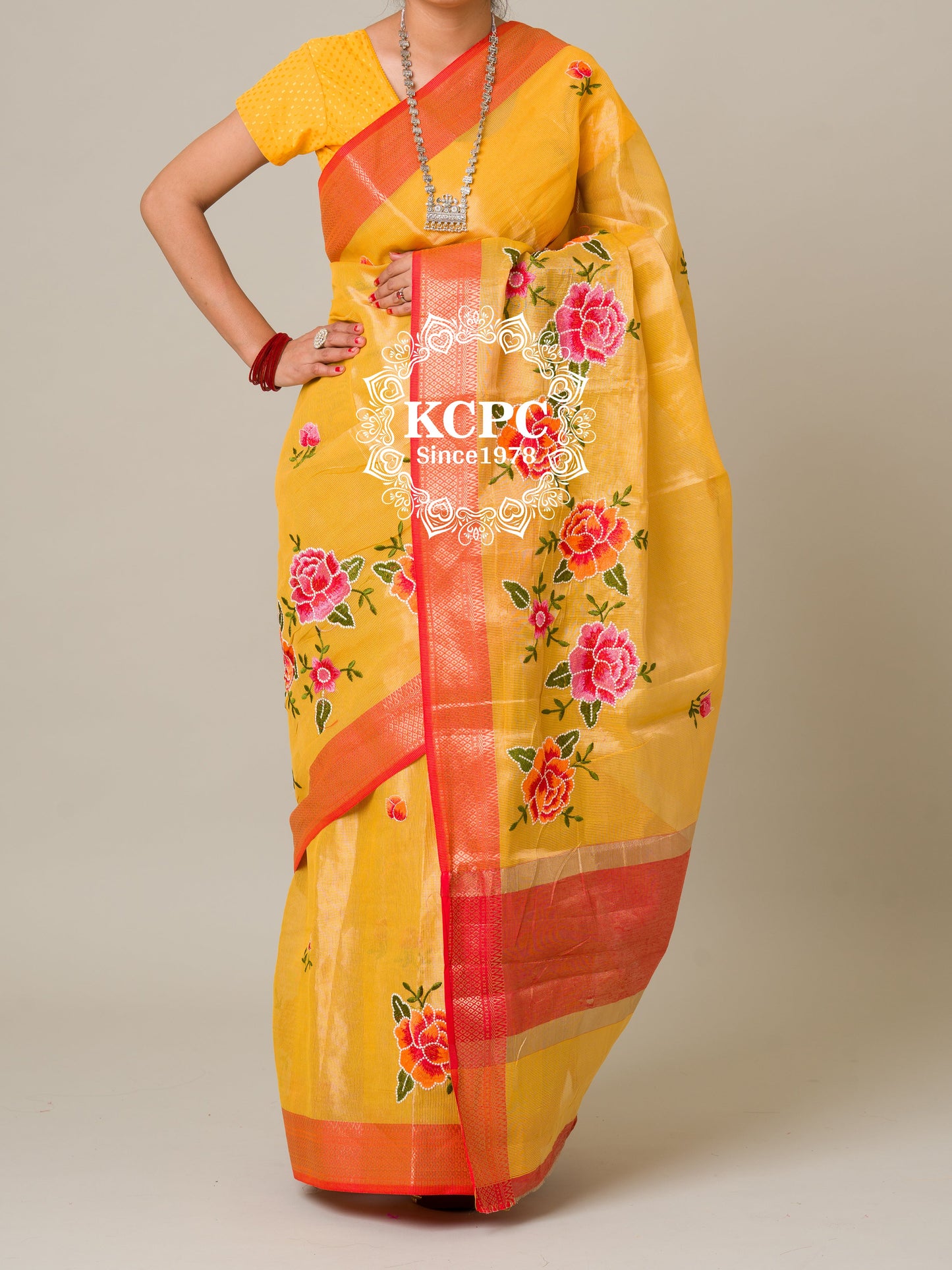 Pure Tusser Cotton Silk Kashida Embroidery work With blouse Saree