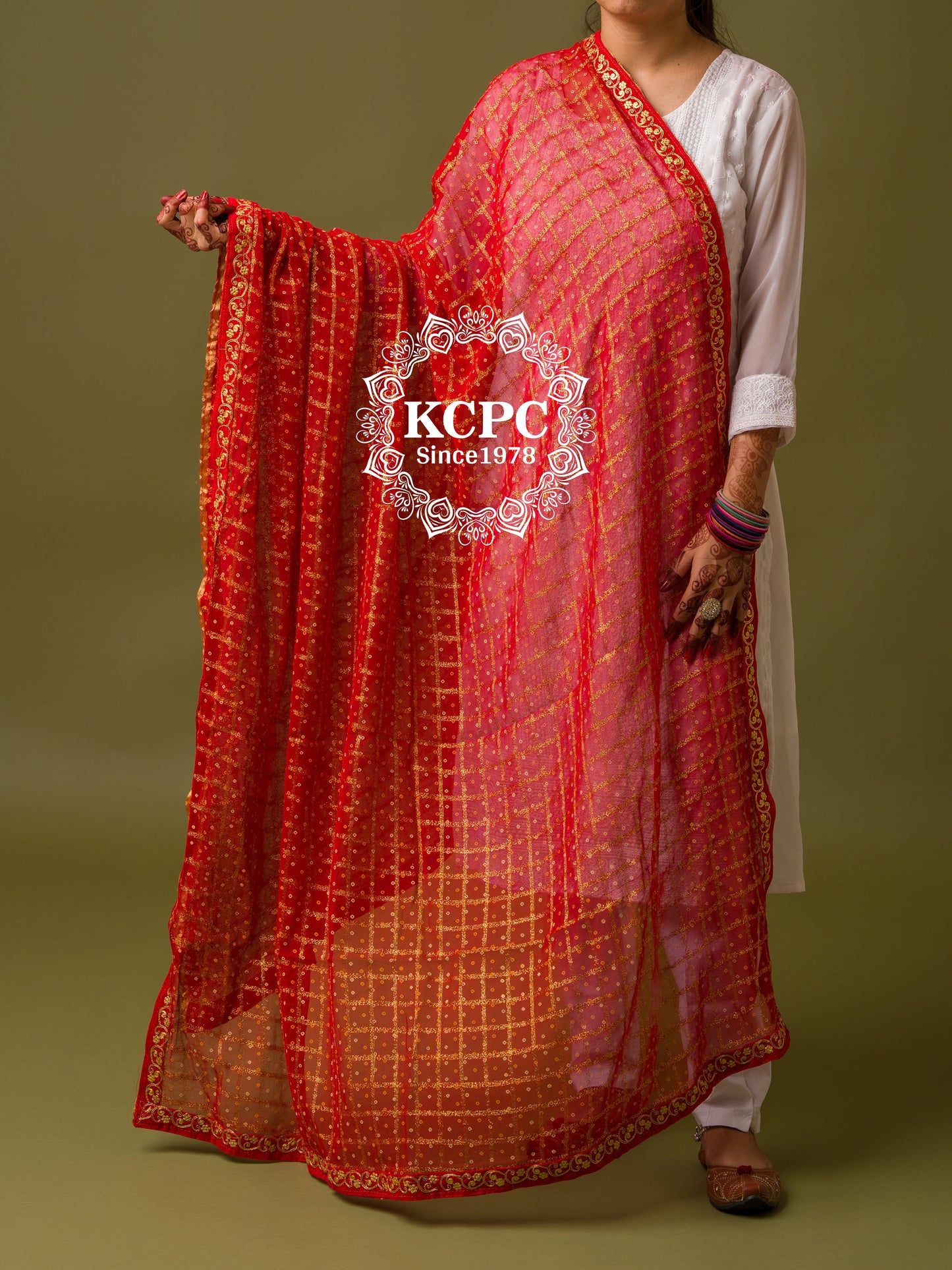 Pure Georgette Red Gharchola Bridal Dupatta with beautiful lightweight Gotapatti Border