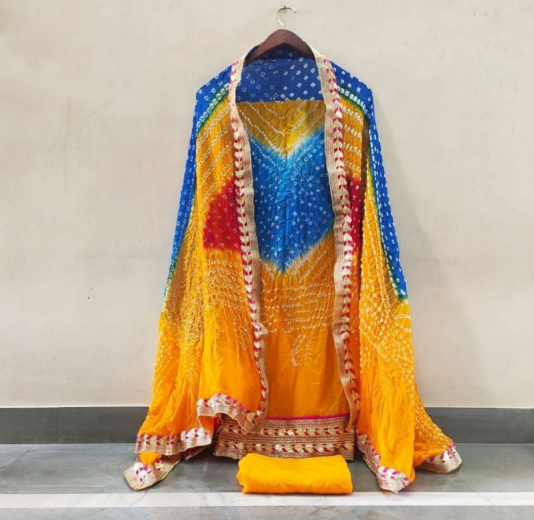 Bandhej silk Gotapatti suits, OR, KCPC
