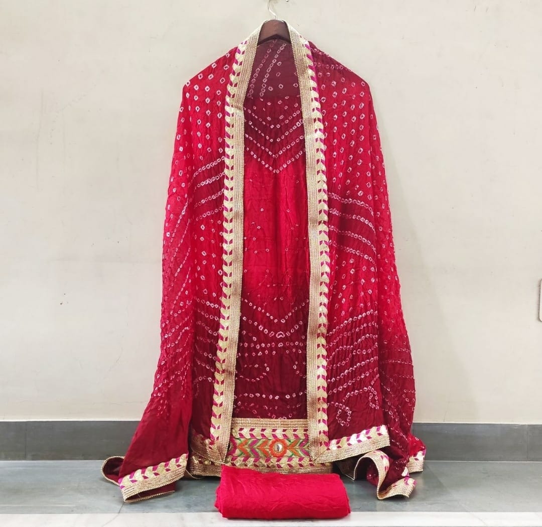 Bandhej silk Gotapatti suits, OR, KCPC