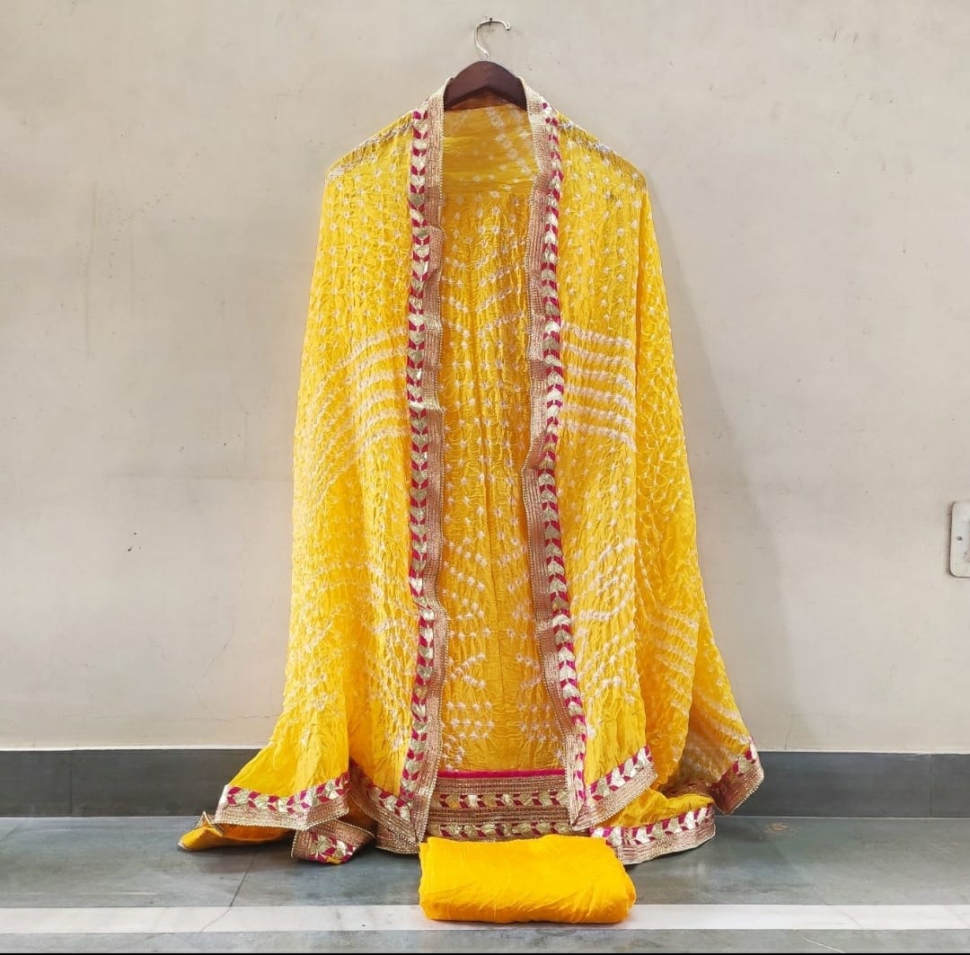 Bandhej silk Gotapatti suits, OR, KCPC