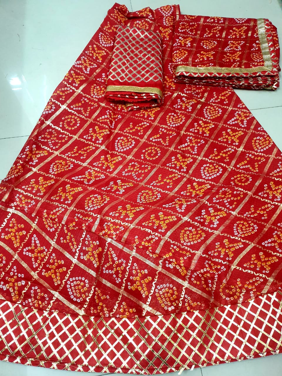 Gharchola Rajasthani Bandhej Kotta Doriya Lehengas Nr Kml Red 2 Lehenga