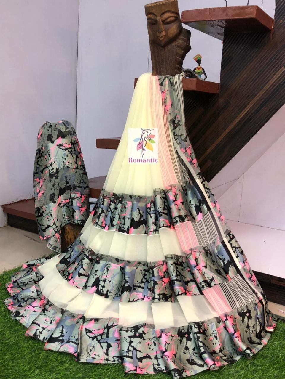 Catalogue Printed Satin Patta Sarees, OR, hardik