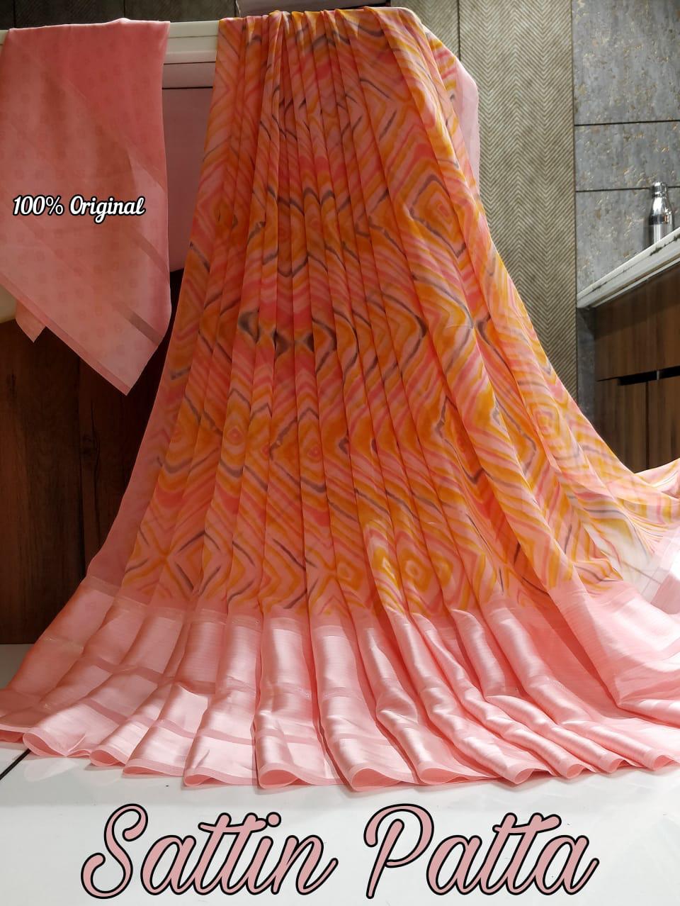 Catalogue Printed Satin Patta Sarees, OR, hardik