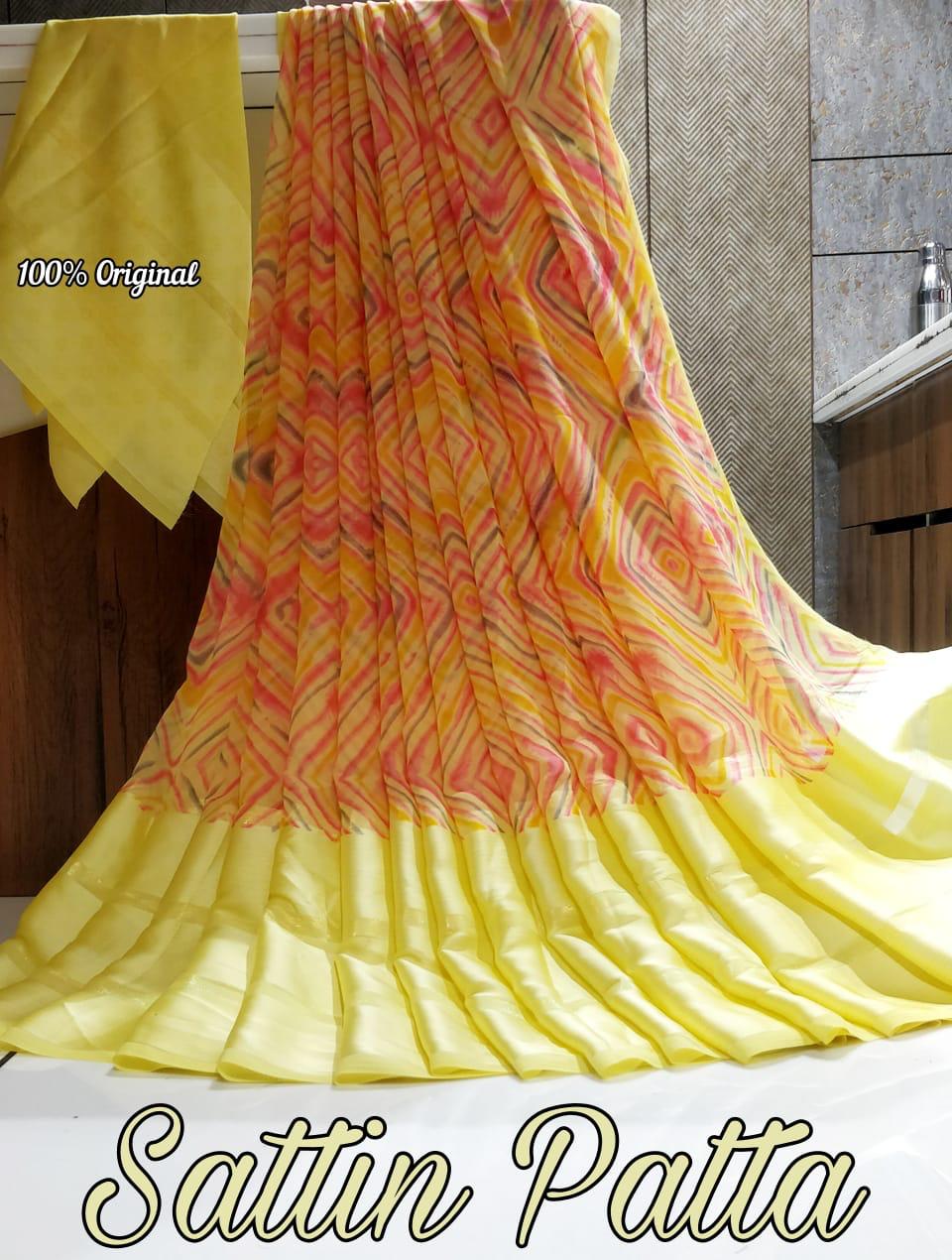 Catalogue Printed Satin Patta Sarees, OR, hardik