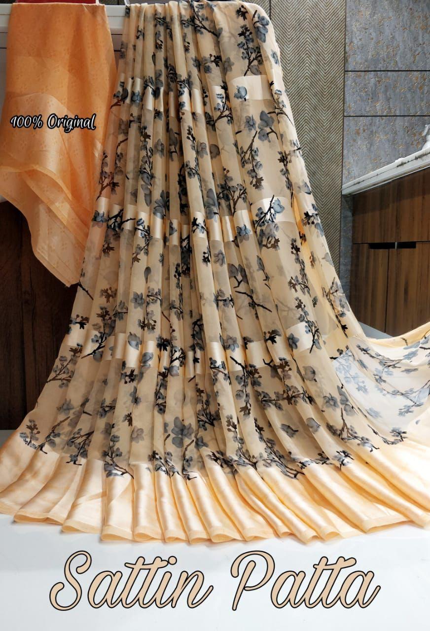 Catalogue Printed Satin Patta Sarees, OR, hardik