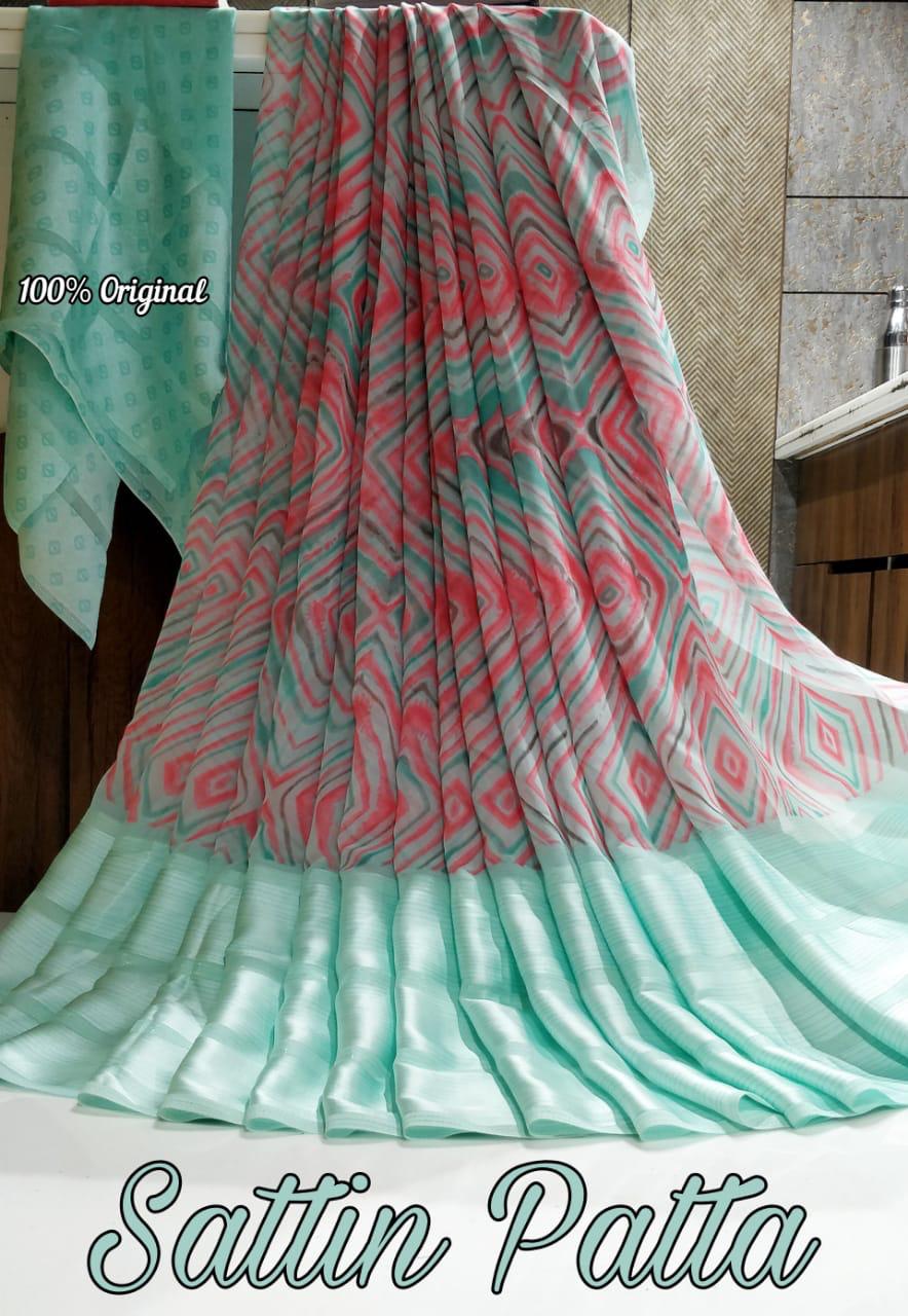 Catalogue Printed Satin Patta Sarees, OR, hardik