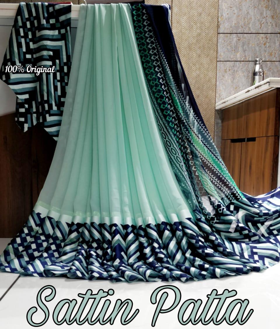 Catalogue Printed Satin Patta Sarees, OR, hardik