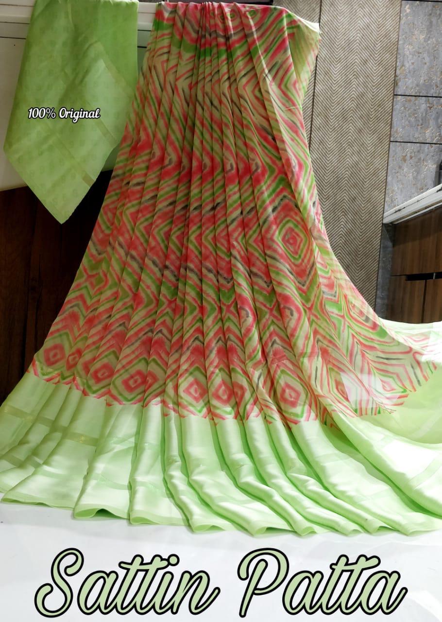 Catalogue Printed Satin Patta Sarees, OR, hardik