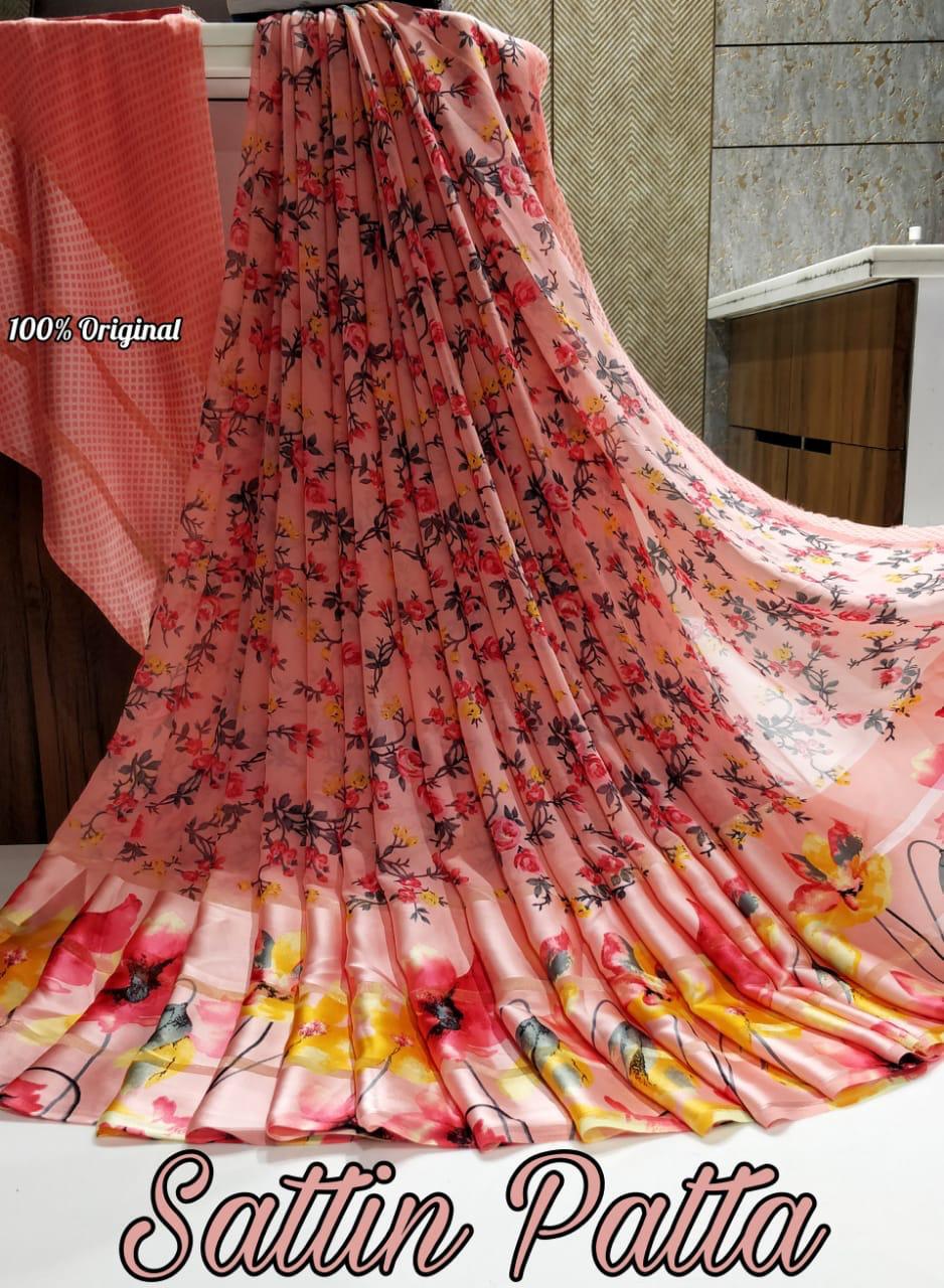 Catalogue Printed Satin Patta Sarees, OR, hardik