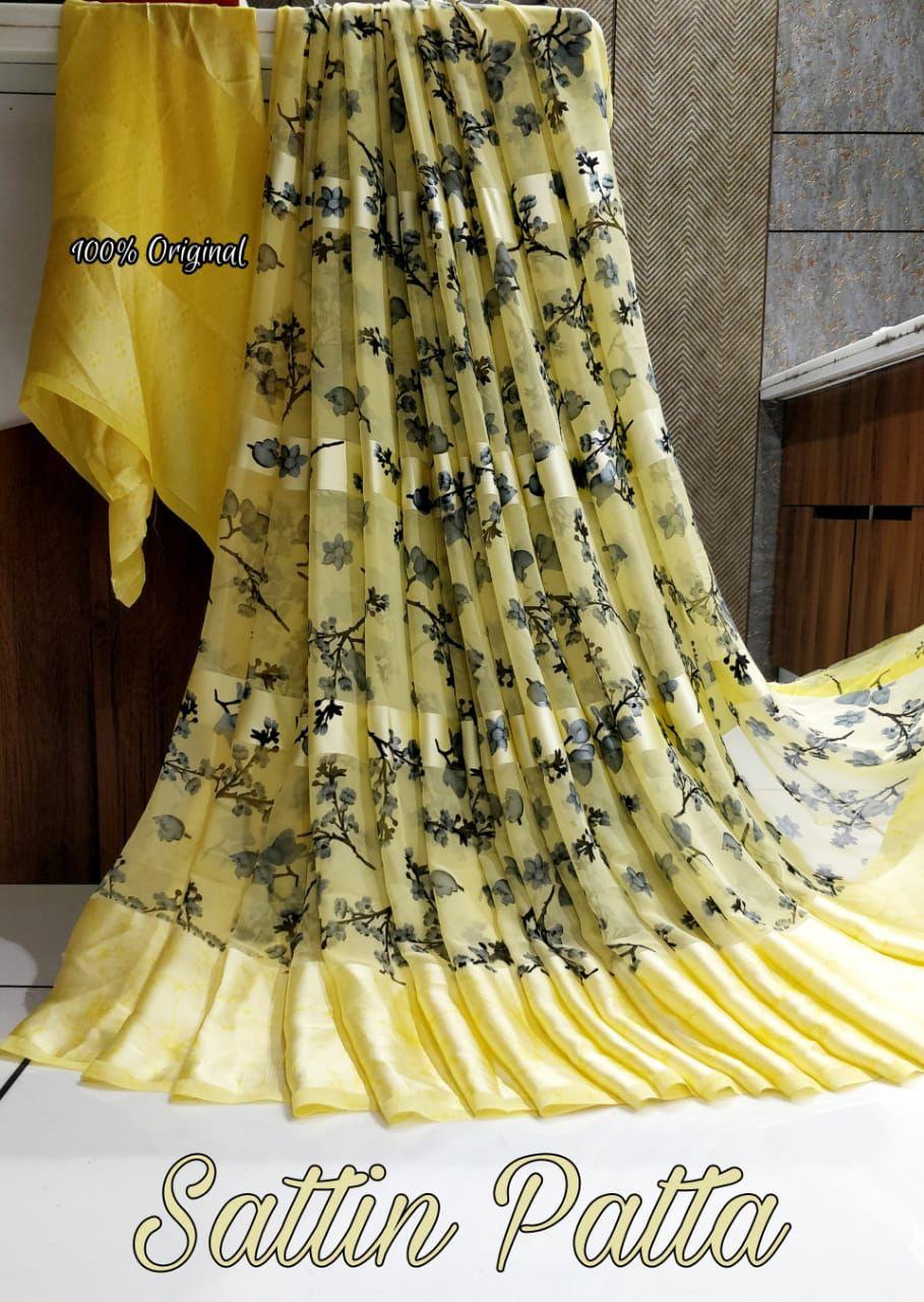 Catalogue Printed Satin Patta Sarees, OR, hardik