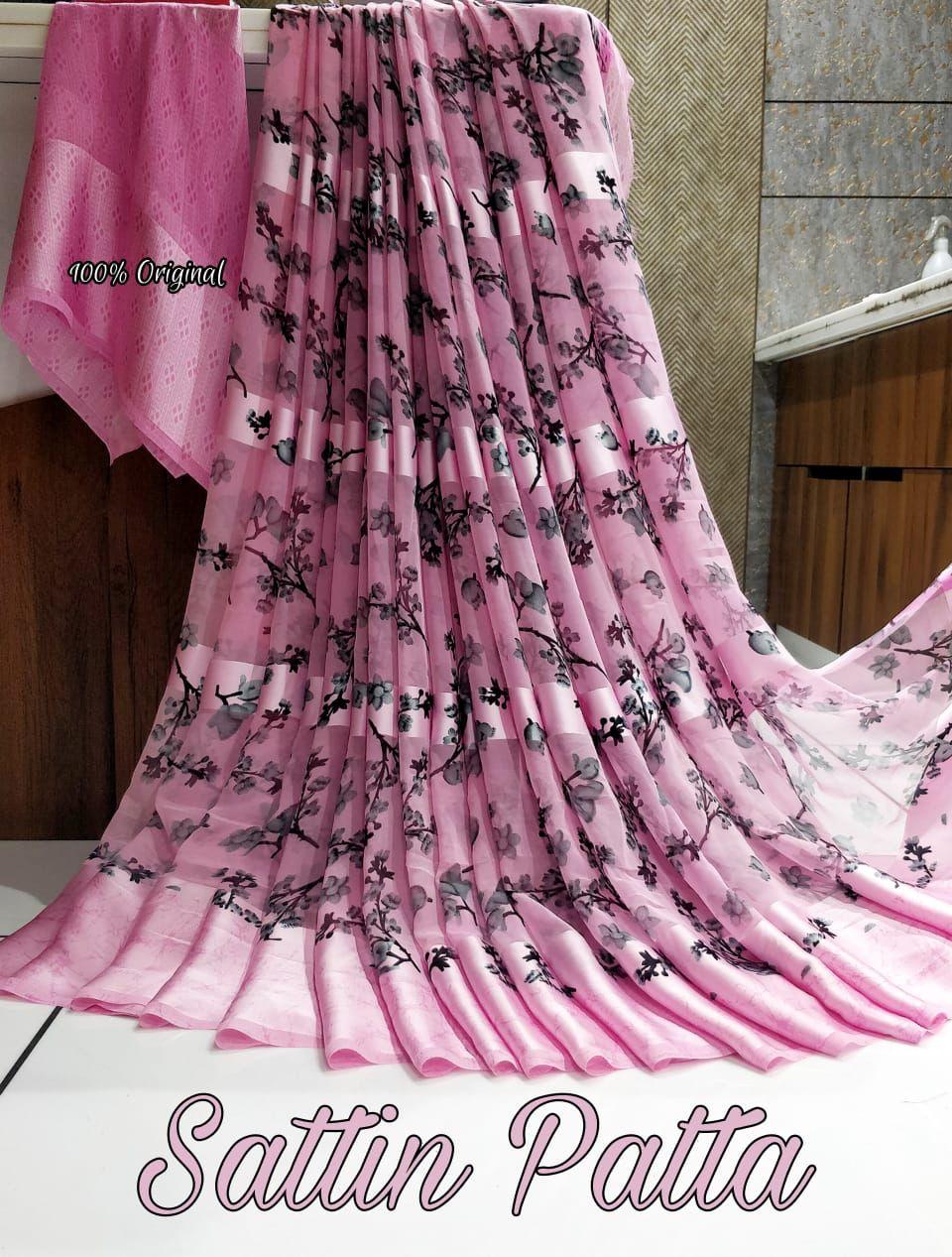 Catalogue Printed Satin Patta Sarees, OR, hardik