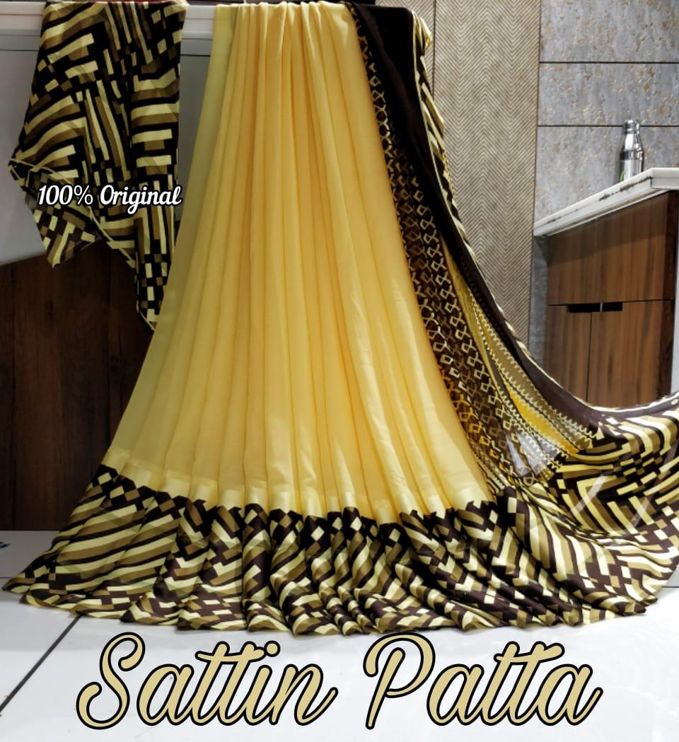 Catalogue Printed Satin Patta Sarees, OR, hardik