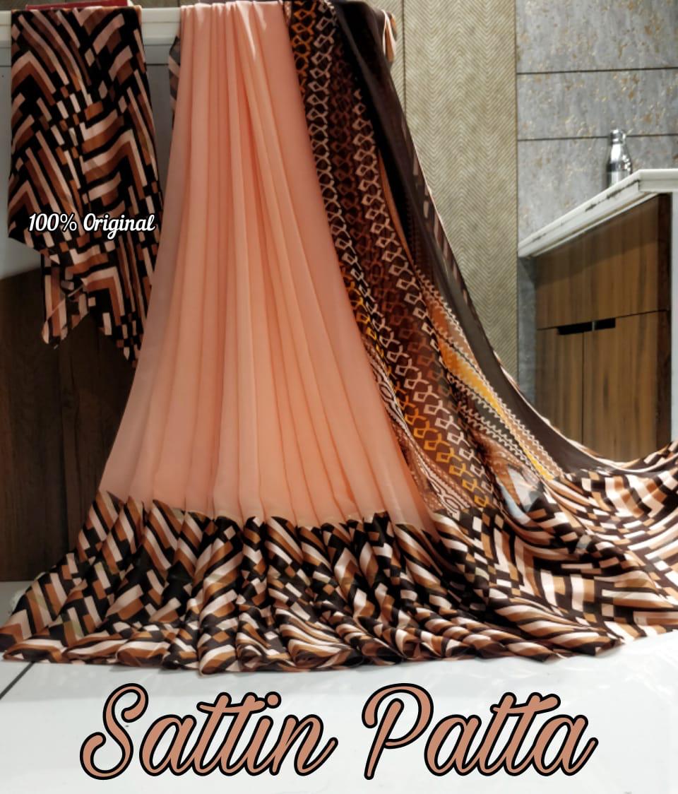 Catalogue Printed Satin Patta Sarees, OR, hardik