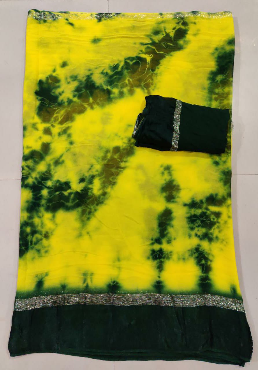 Pure Georgette Shibori Satin Patta Border Saree