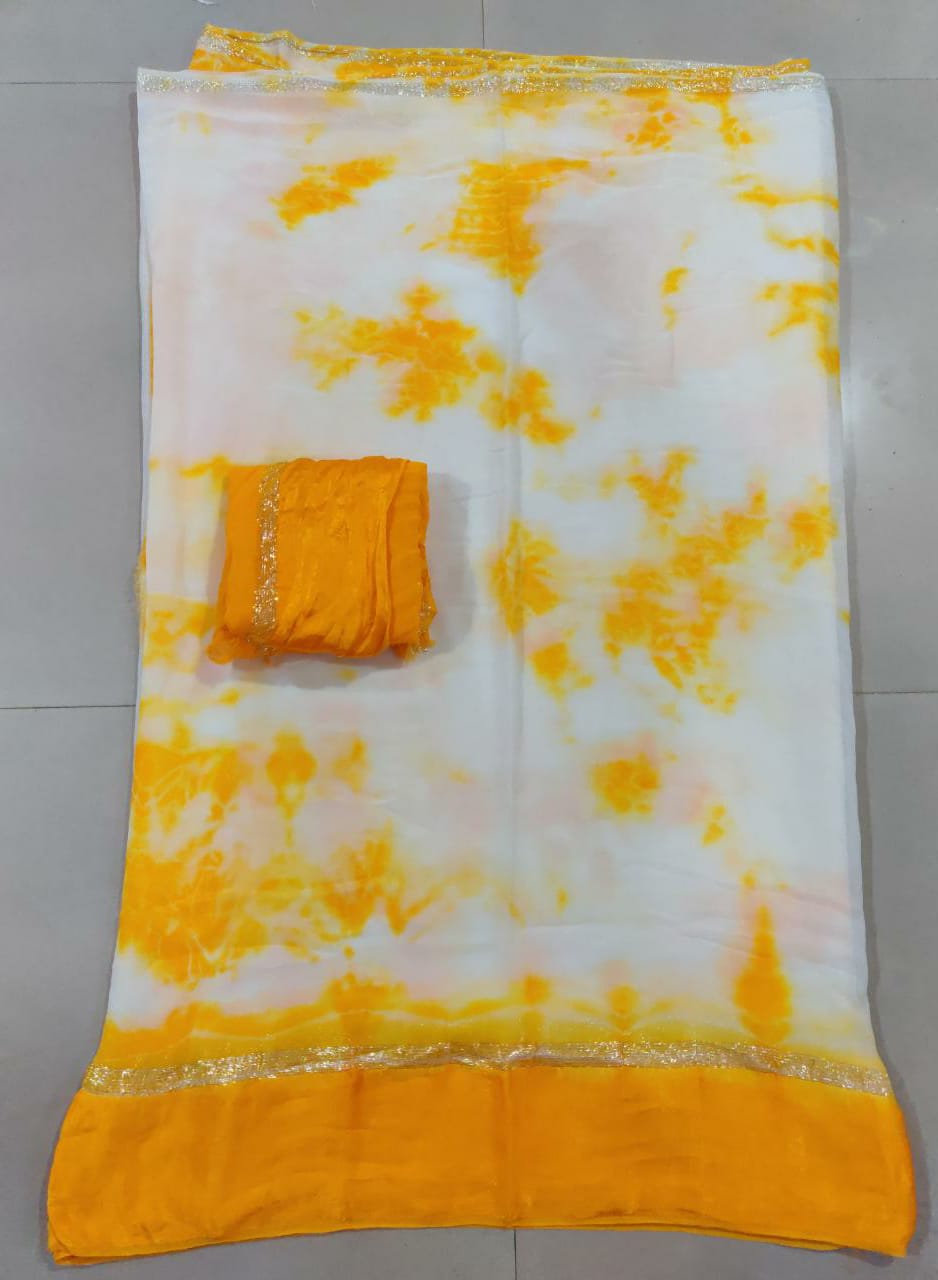 Pure Georgette Shibori Satin Patta Border Saree