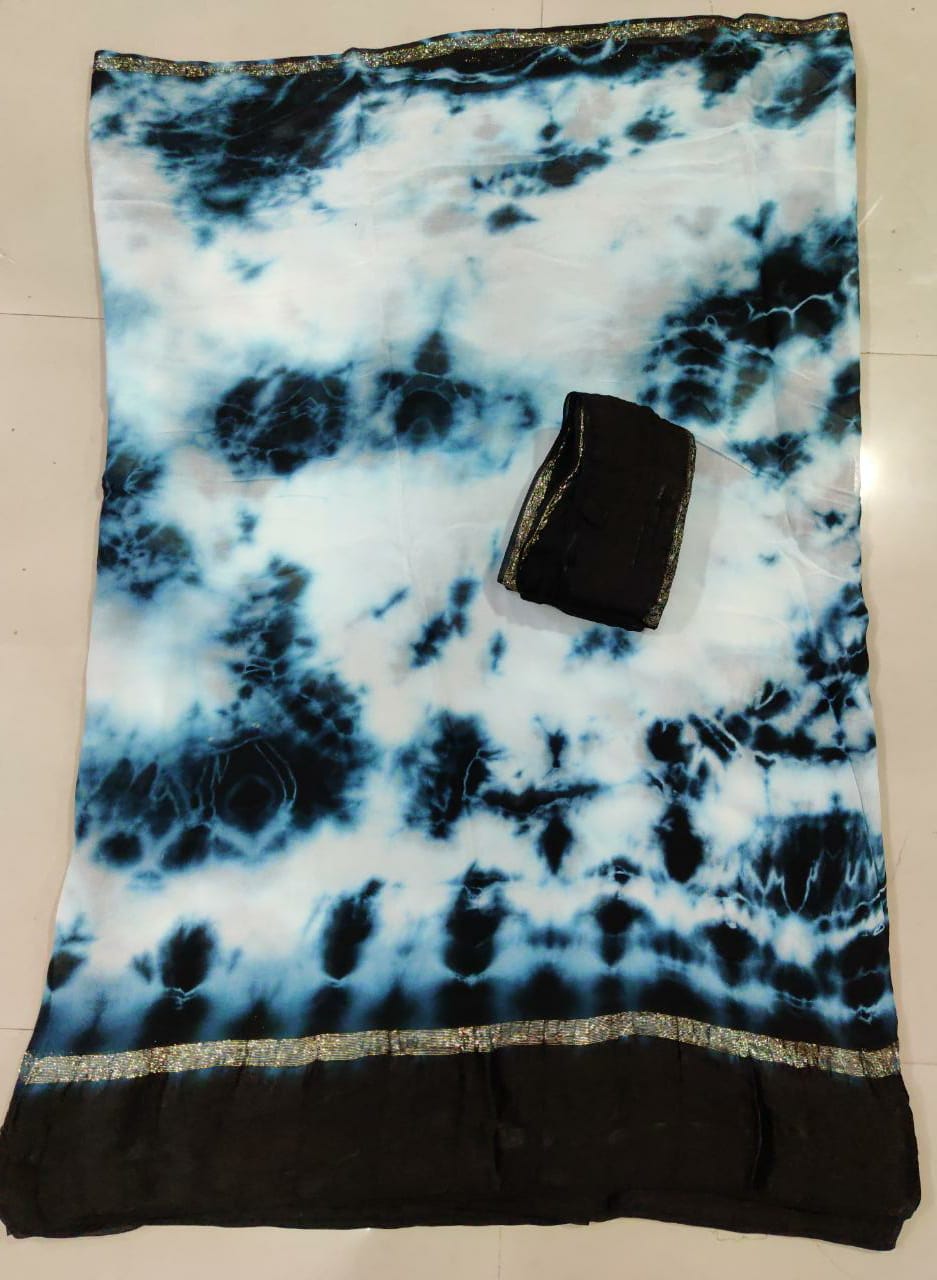 Pure Georgette Shibori Satin Patta Border Saree