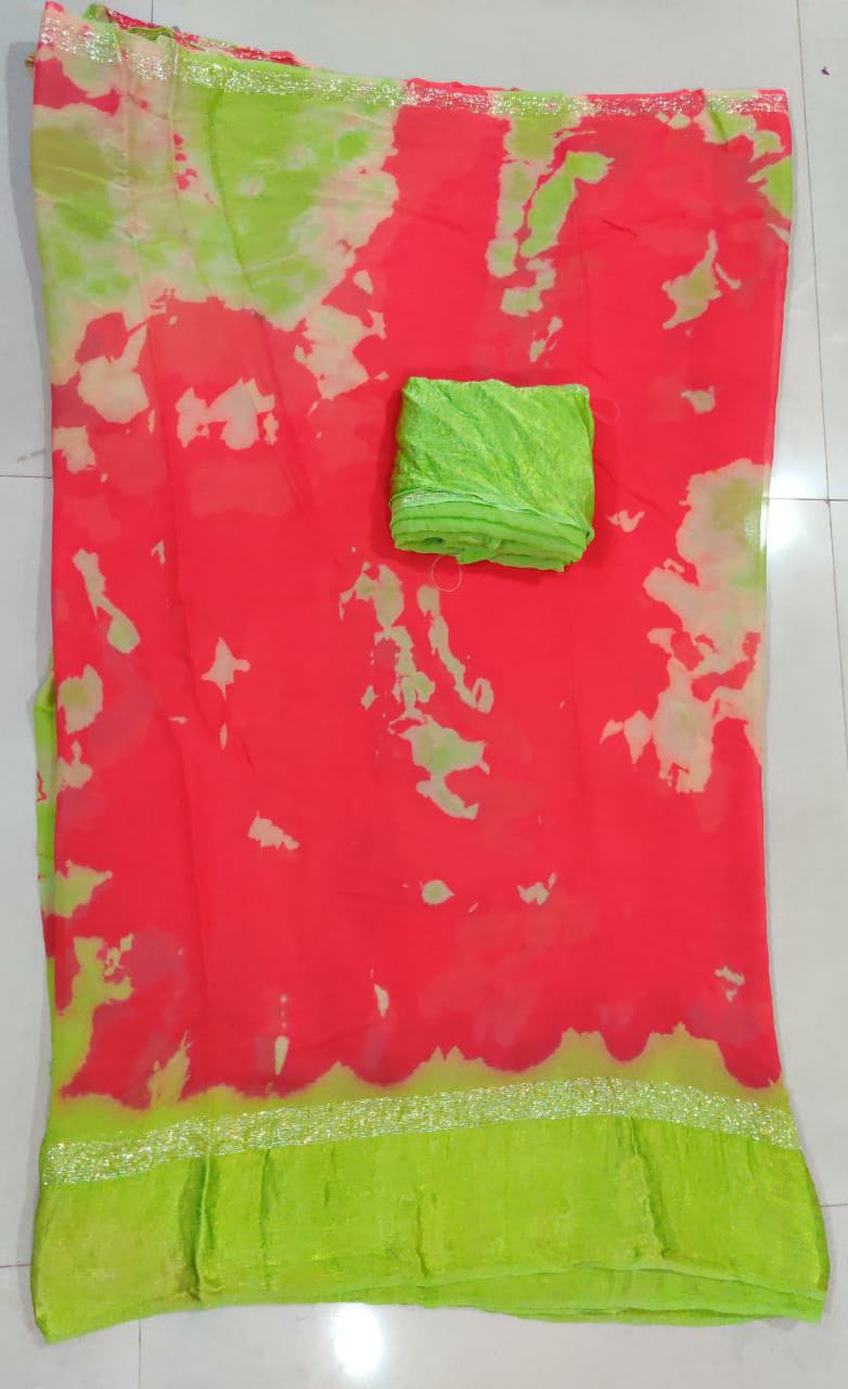 Pure Georgette Shibori Satin Patta Border Saree