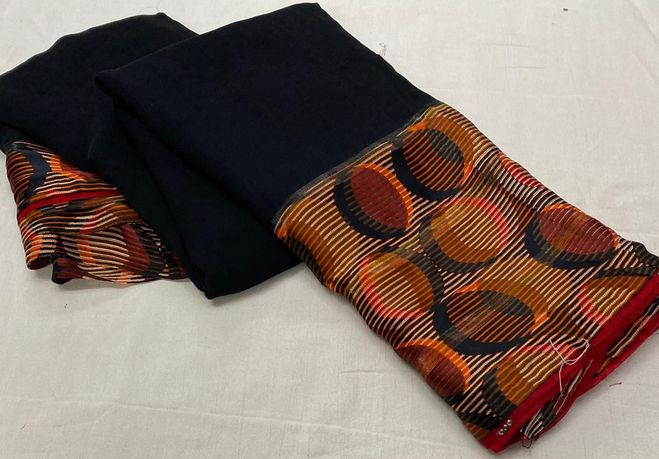 Weightless satin patta saree with jhalar in pallu digital prints, OR, HRD