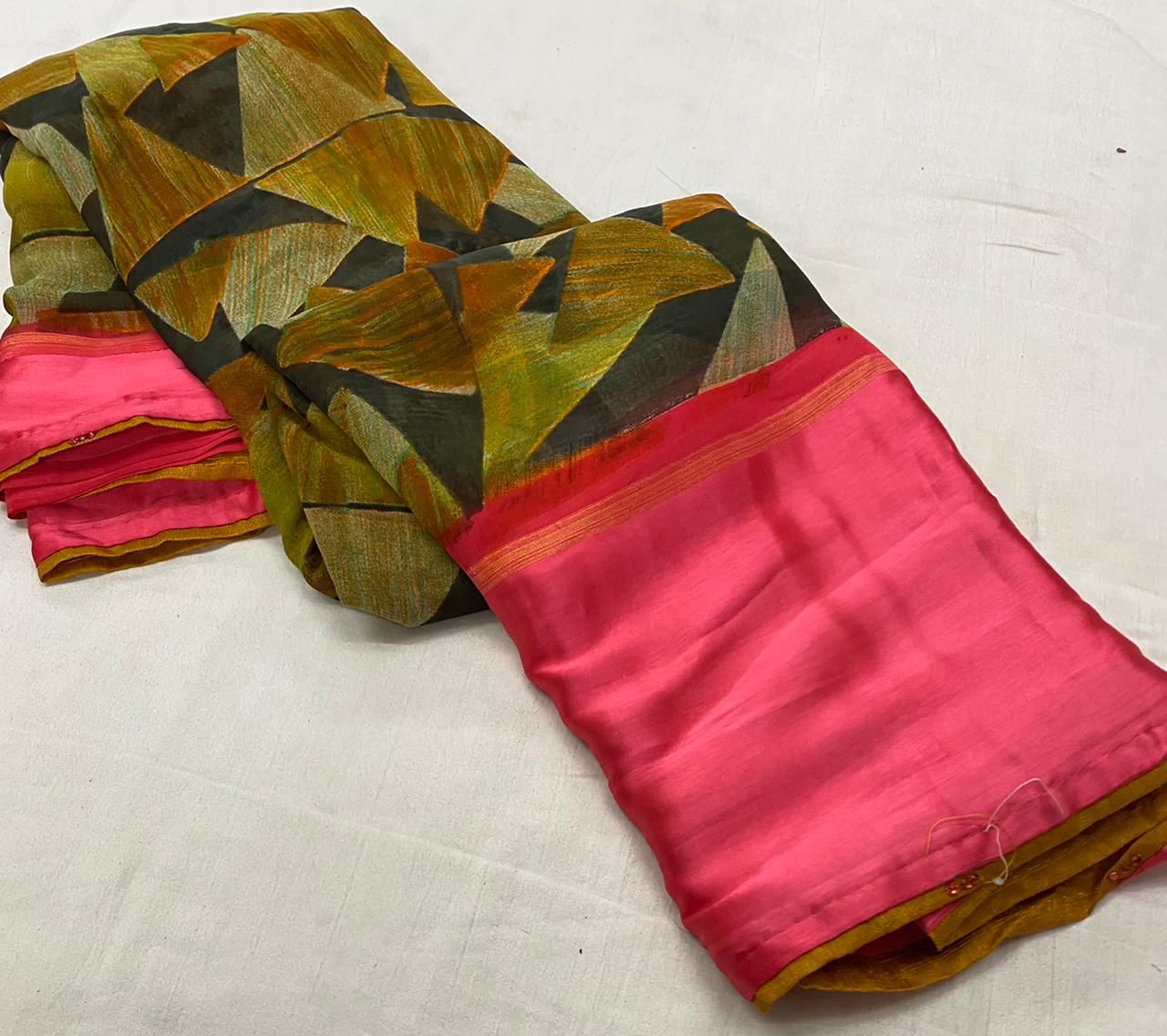 Weightless satin patta saree with jhalar in pallu digital prints, OR, HRD