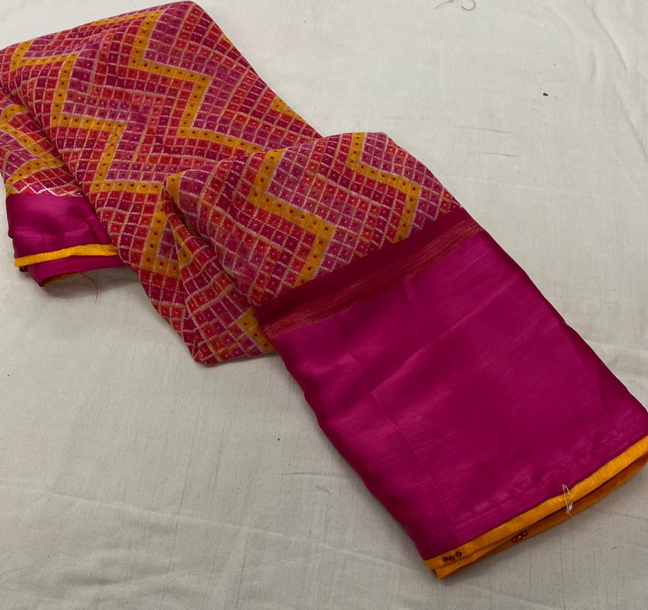 Weightless satin patta saree with jhalar in pallu digital prints, OR, HRD