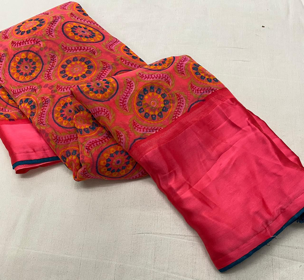 Weightless satin patta saree with jhalar in pallu digital prints, OR, HRD