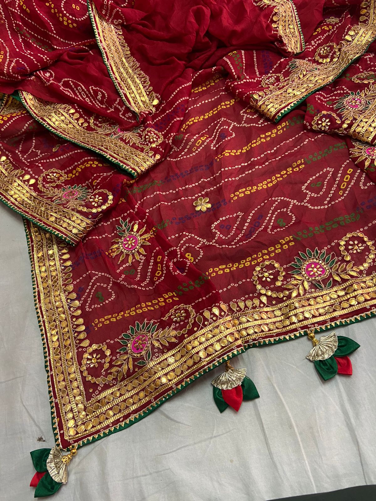 Traditional Jaipuri Chunri Pila Saree, kml, NR