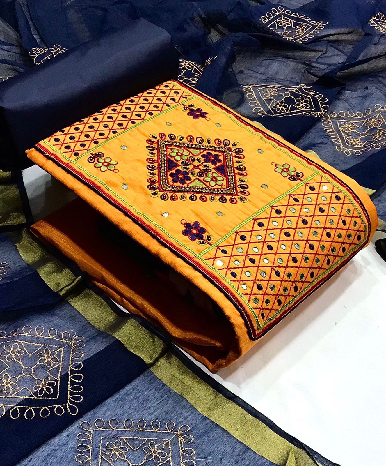 South silk cotton embroidered dress material, OR ,VT