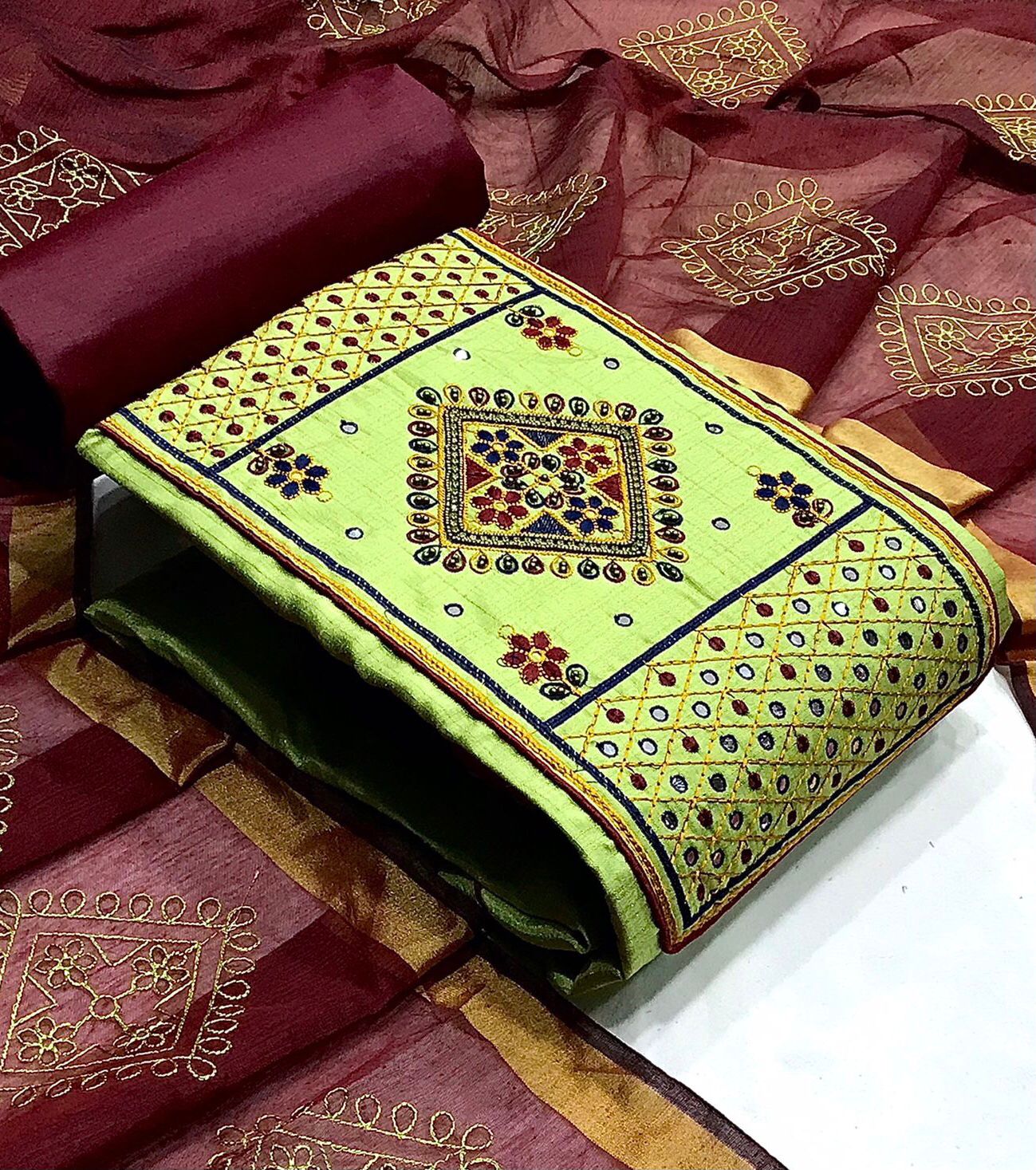 South silk cotton embroidered dress material, OR ,VT