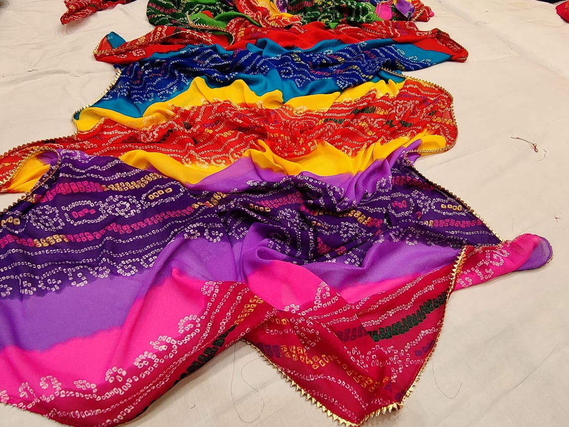 Crape chinon fabric saree with multi colour and BIGYA border rtk or