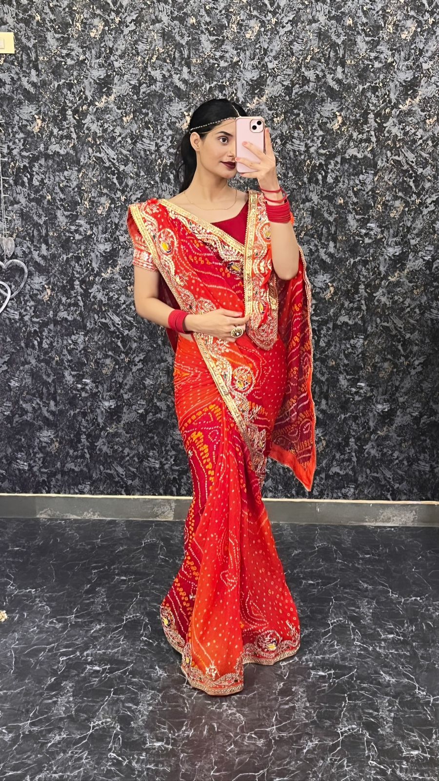 Pure Chinon Bandhani Gotapatti Saree