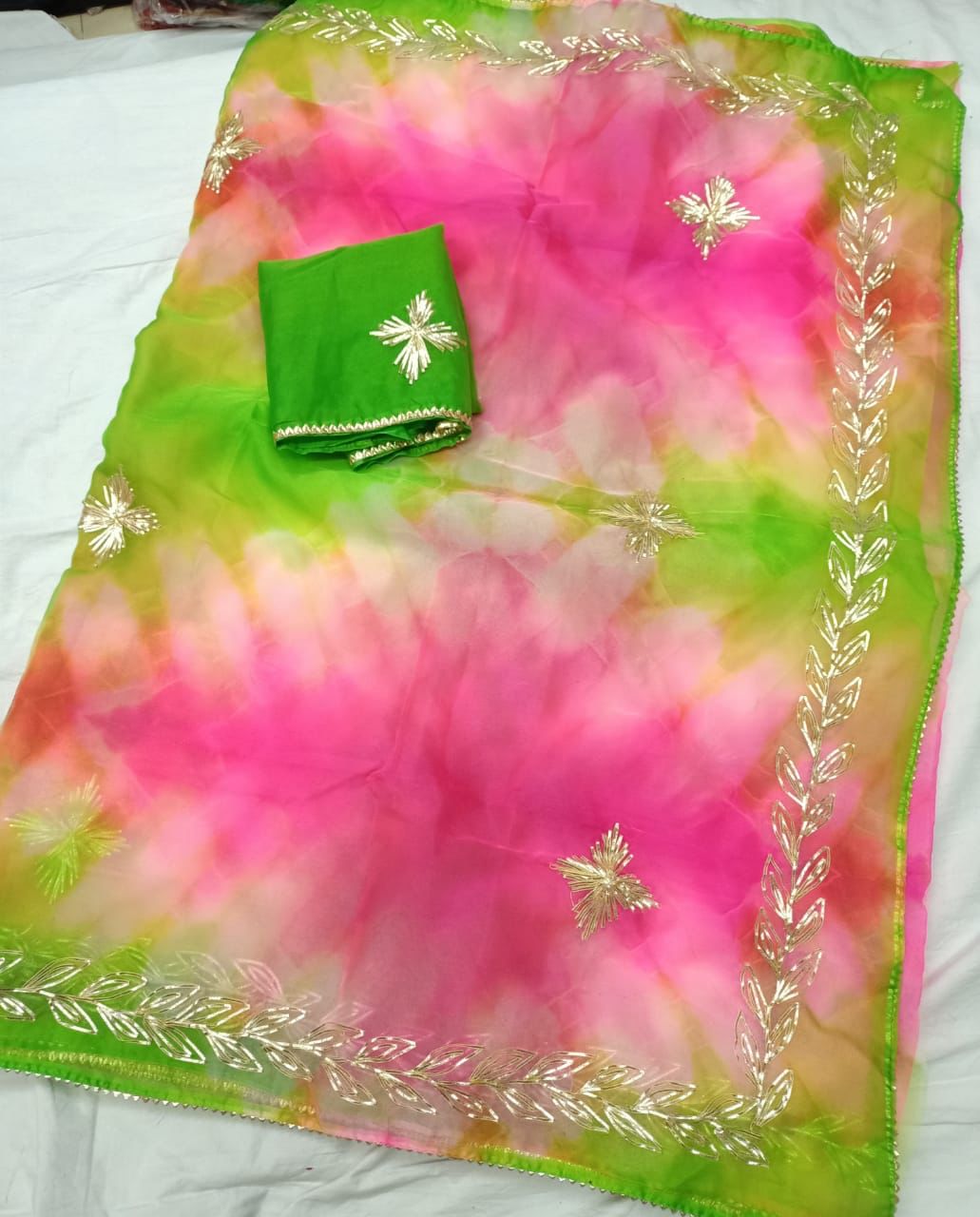 Pure Organza Gotapatti Work Saree with Blouse OR js