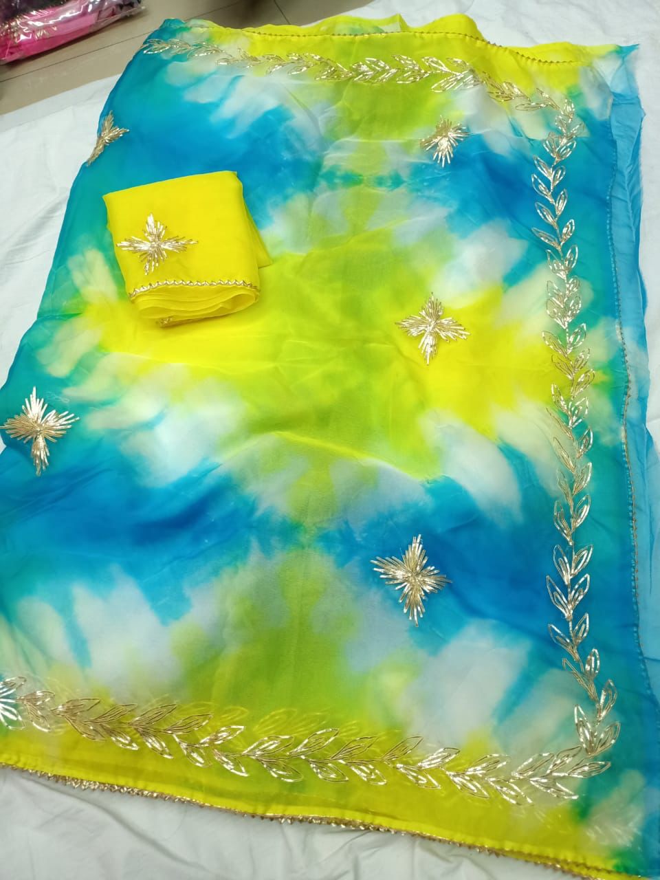 Pure Organza Gotapatti Work Saree with Blouse OR js