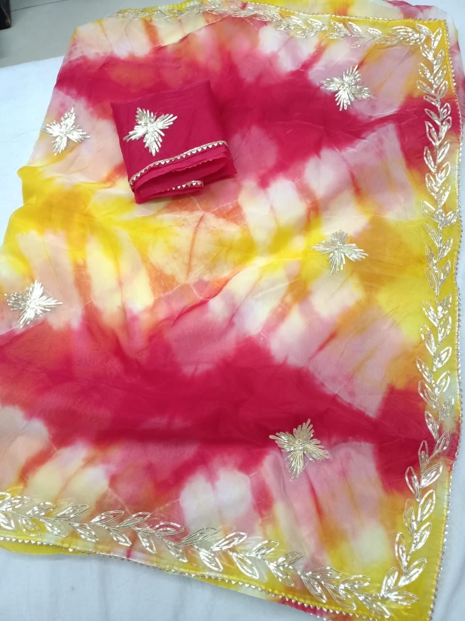 Pure Organza Gotapatti Work Saree with Blouse OR js