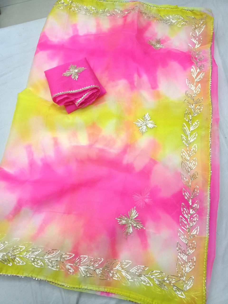 Pure Organza Gotapatti Work Saree with Blouse OR js