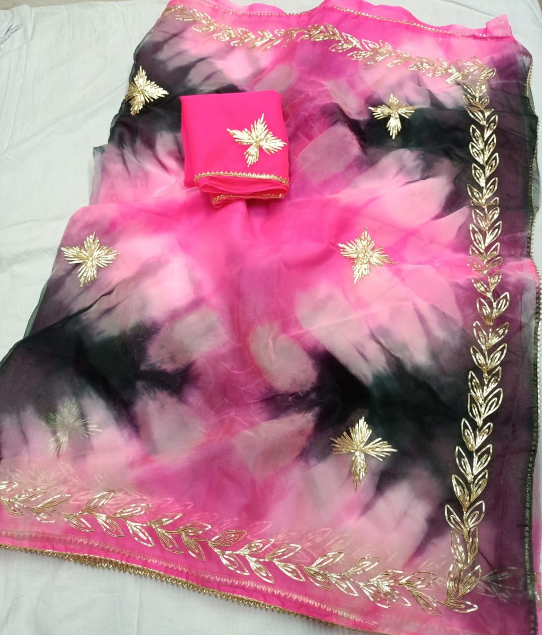 Pure Organza Gotapatti Work Saree with Blouse OR js