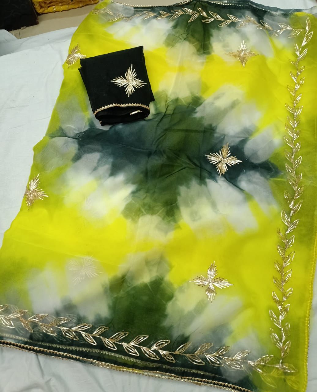 Pure Organza Gotapatti Work Saree with Blouse OR js