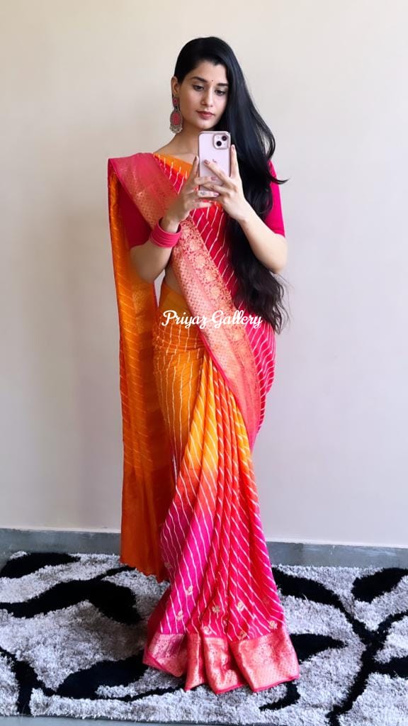 Pure Upada Handwork Leheriya Saree
