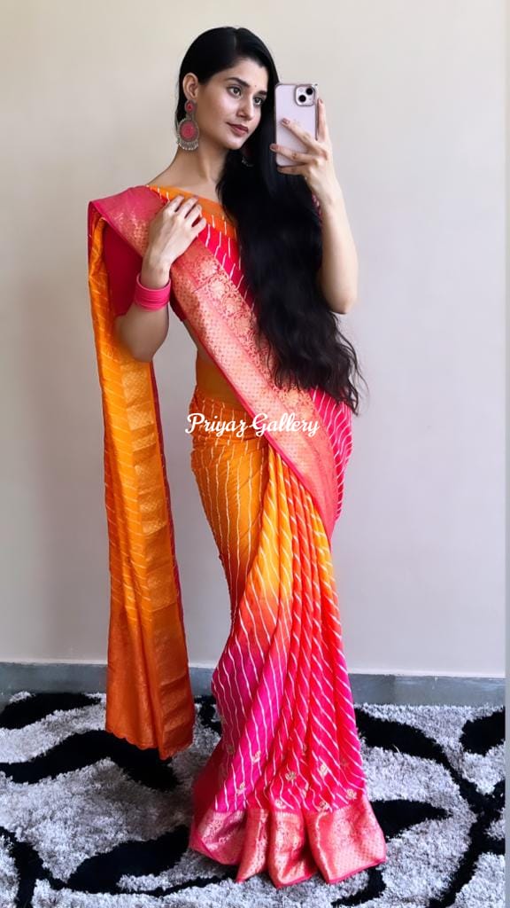 Pure Upada Handwork Leheriya Saree
