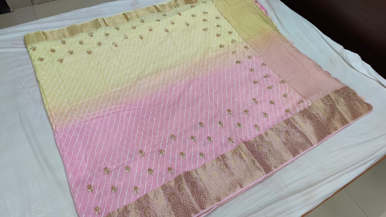 Pure Upada Handwork Leheriya Saree