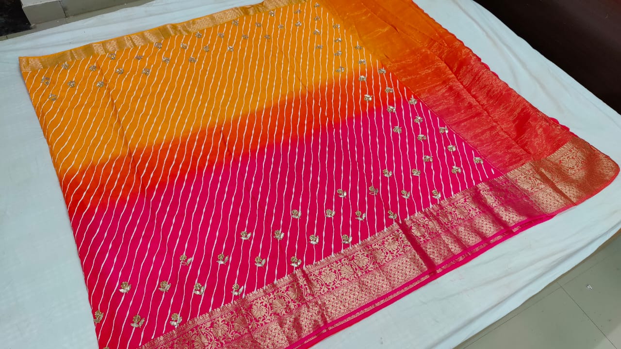 Pure Upada Handwork Leheriya Saree