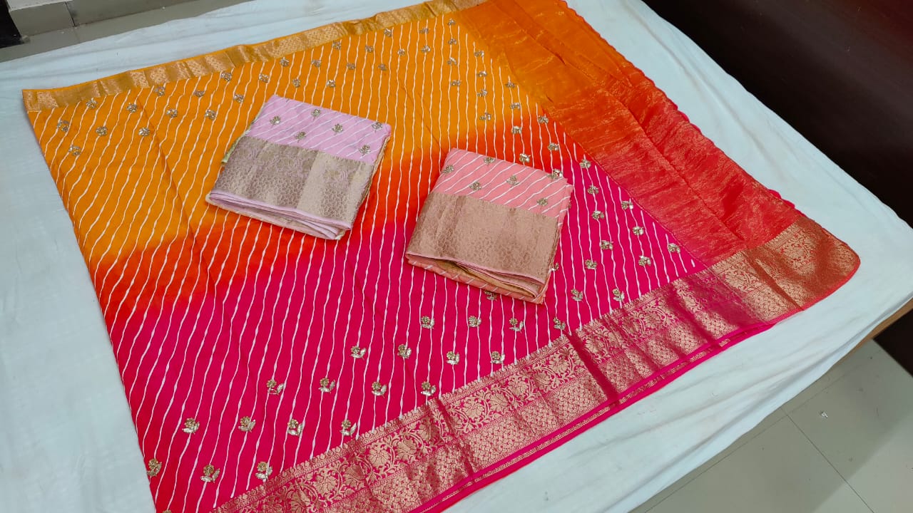Pure Upada Handwork Leheriya Saree