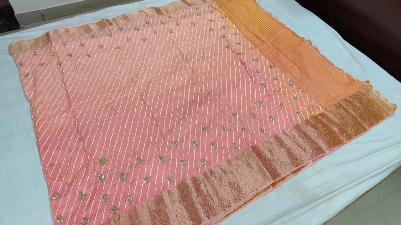 Pure Upada Handwork Leheriya Saree