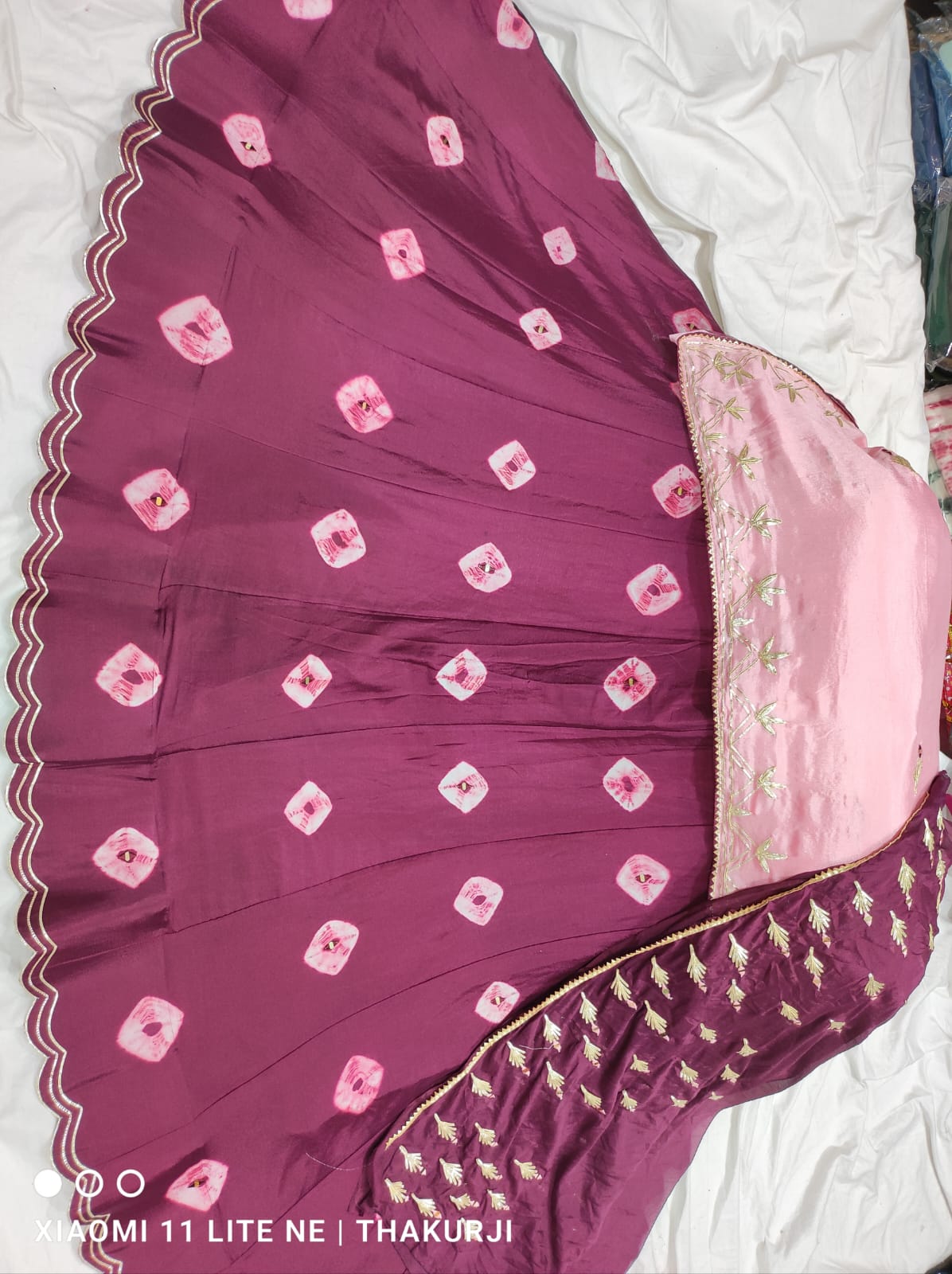 Pure Chinon Gulti Bandhej Gotapatti Work Lehenga Nr Kml Wine