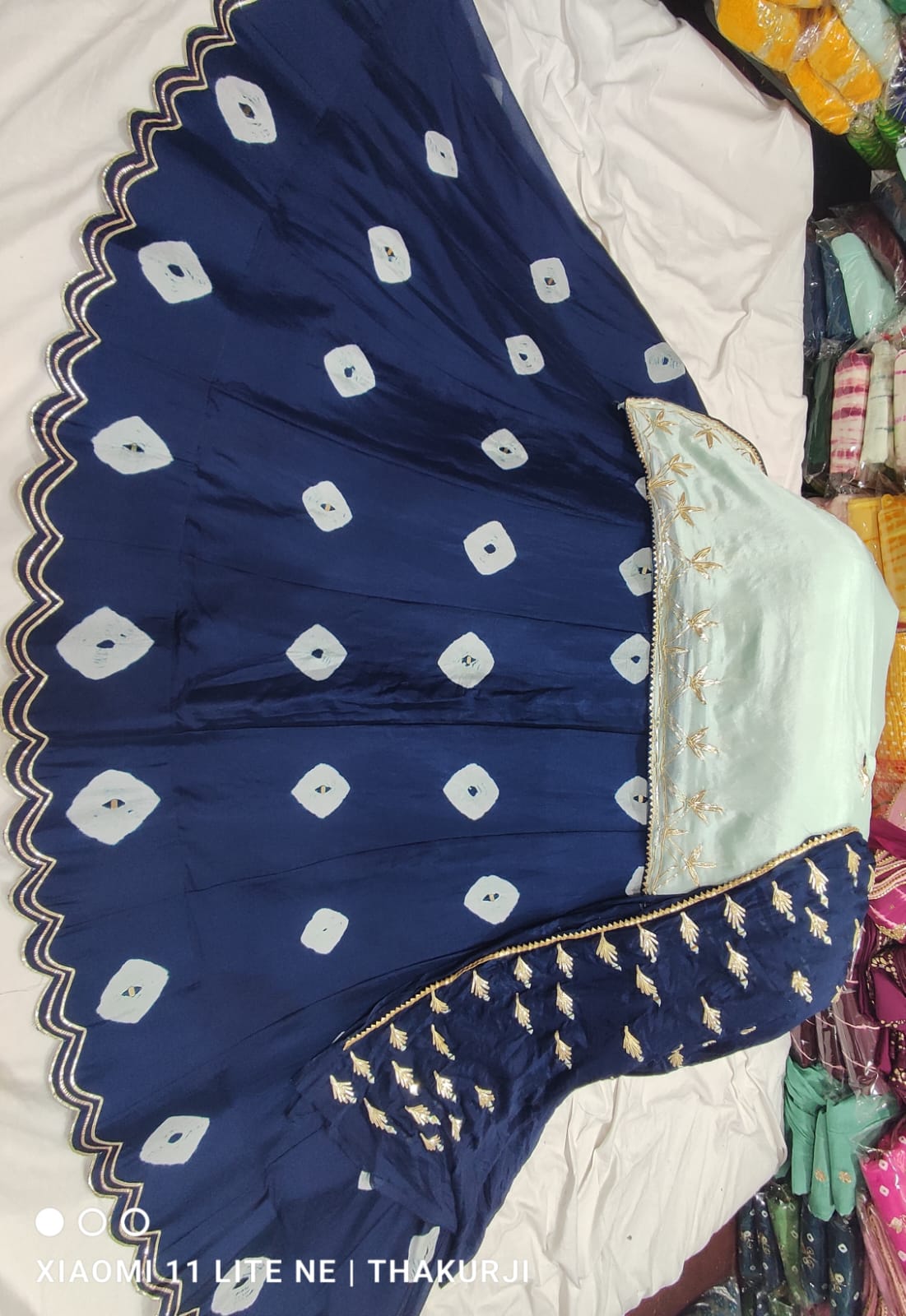 Pure Chinon Gulti Bandhej Gotapatti Work Lehenga Nr Kml Blue