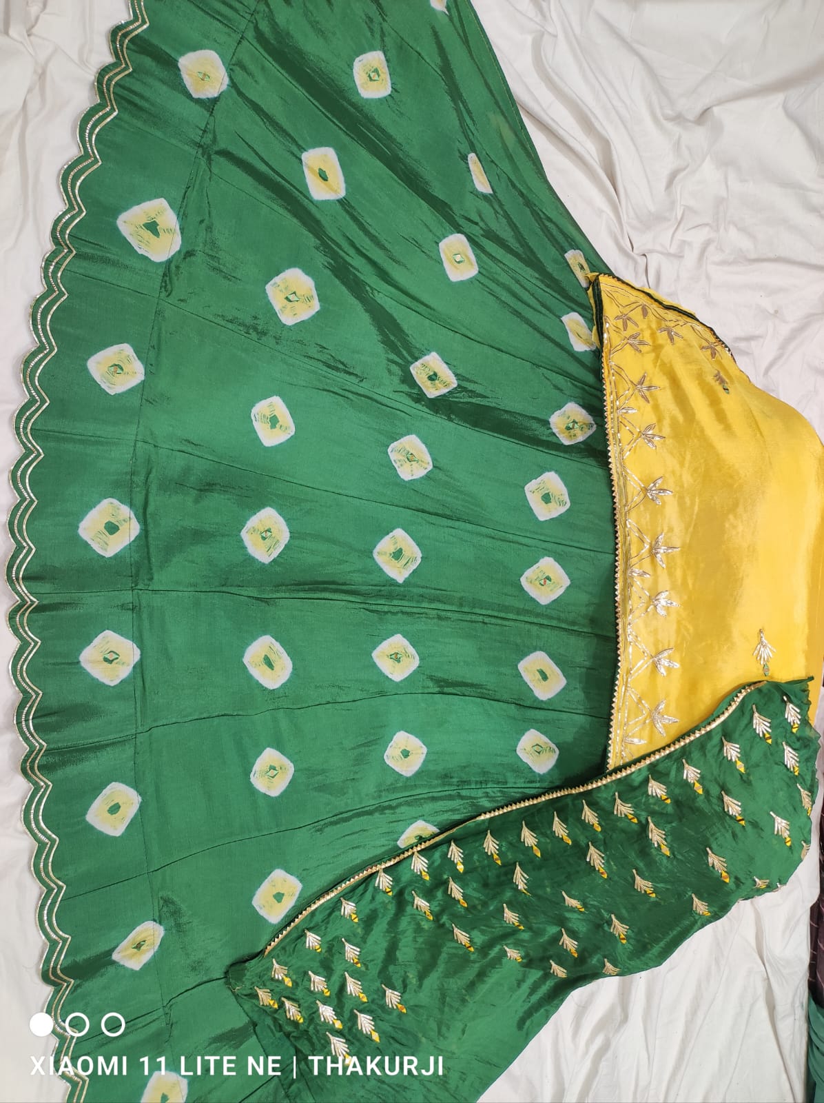 Pure Chinon Gulti Bandhej Gotapatti Work Lehenga Nr Kml Green